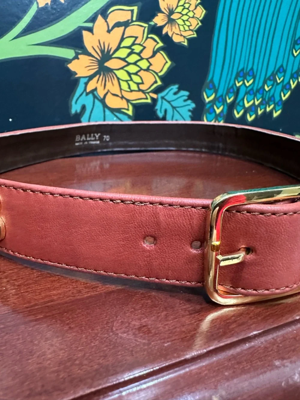 Vintage Bally BB Logo brown Leather Belt Size 70 XS Made in France